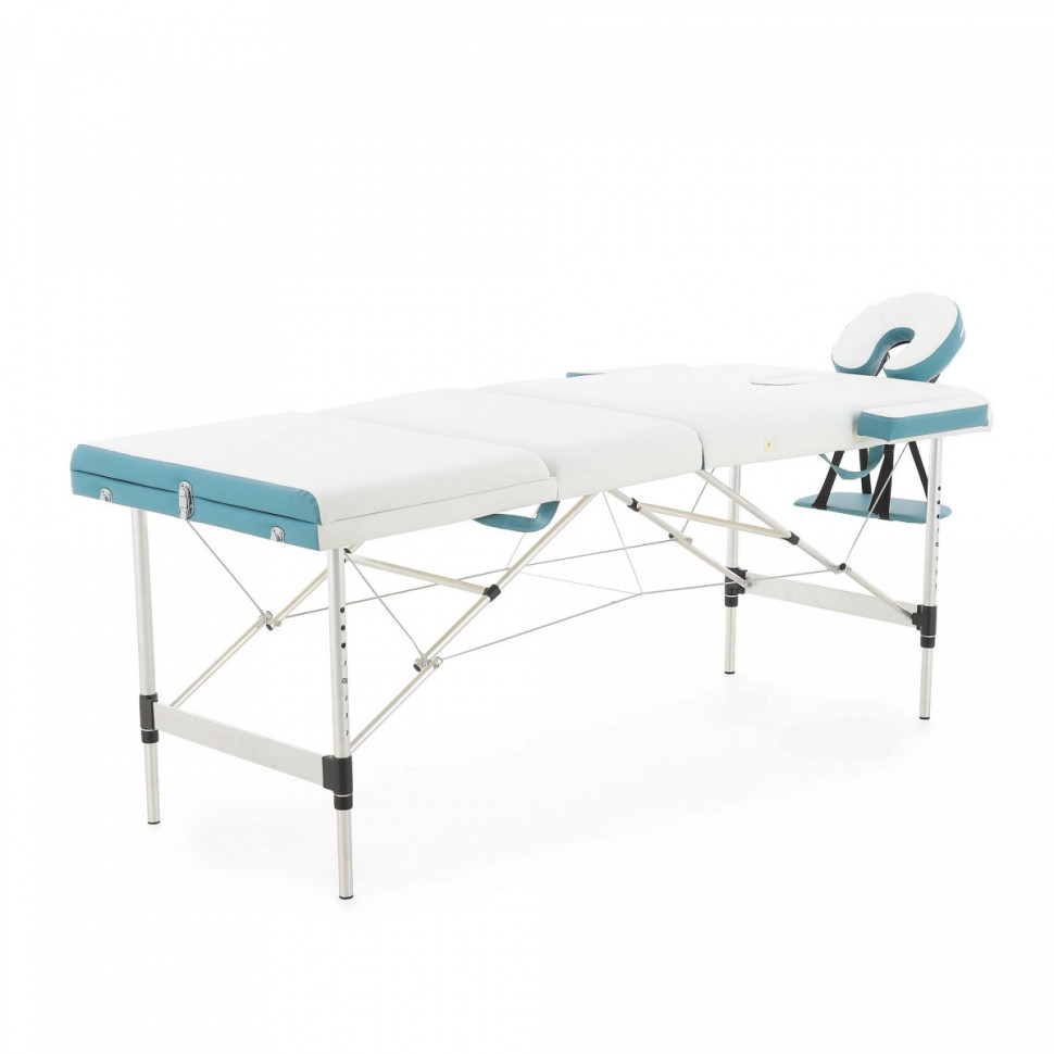 Массажный стол складной MED-MOS JFAL01A 3-х секционный, алюминиевая рама, белый-голубой